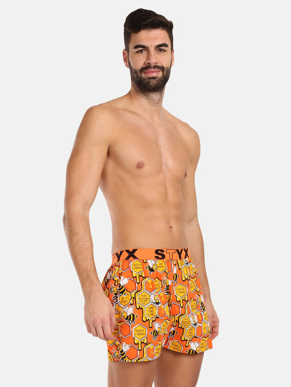 Styx Κίτρινο και πορτοκαλί ανδρικό σορτς ύπνου με σχέδιο Styx Μέλισσες