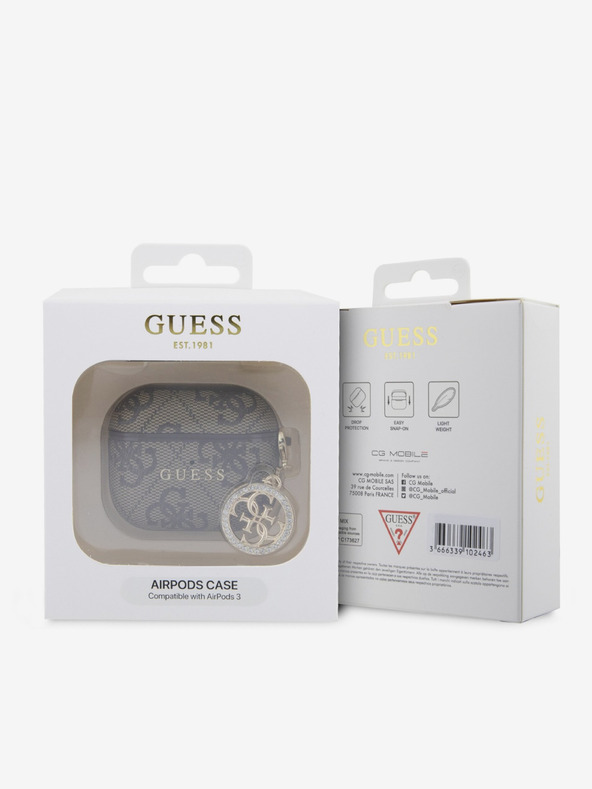 Guess Guess 4G Script PC/PU θήκη γούρι για AirPods 3 Καφέ