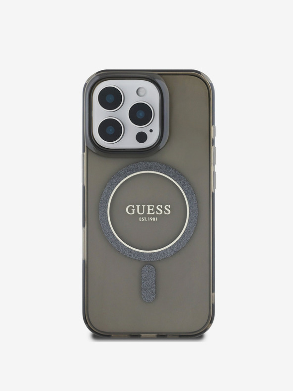 Guess Guess IML Glitter Ring MagSafe Back Cover για iPhone 16 Pro Μαύρο