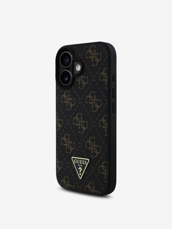 Guess Guess PU Leather 4G Triangle Metal Logo Back Cover για iPhone 16 Μαύρο