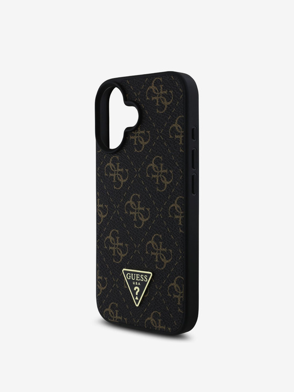 Guess Guess PU Leather 4G Triangle Metal Logo Back Cover για iPhone 16 Μαύρο