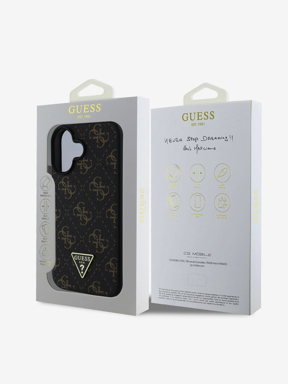 Guess Guess PU Leather 4G Triangle Metal Logo Back Cover για iPhone 16 Μαύρο