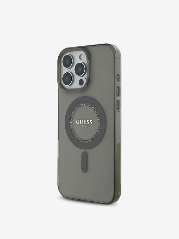 Guess Guess IML Rhinestones Ring MagSafe Back Cover για iPhone 16 Pro Μαύρο