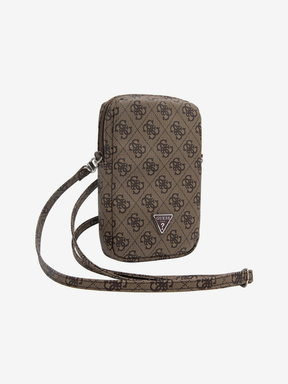 Guess Guess PU 4G τριγωνική τσάντα τηλεφώνου με λογότυπο με φερμουάρ καφέ