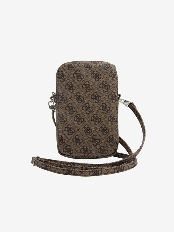 Guess Guess PU 4G τριγωνική τσάντα τηλεφώνου με λογότυπο με φερμουάρ καφέ