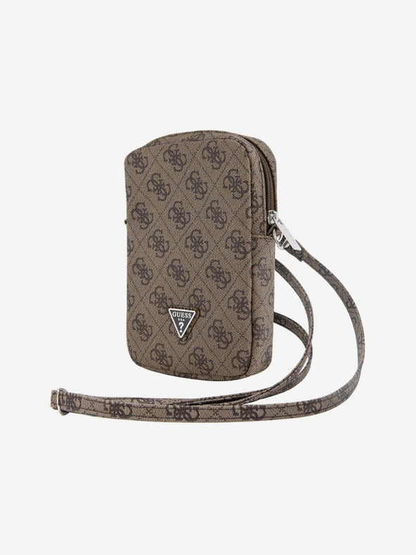 Guess Guess PU 4G τριγωνική τσάντα τηλεφώνου με λογότυπο με φερμουάρ καφέ