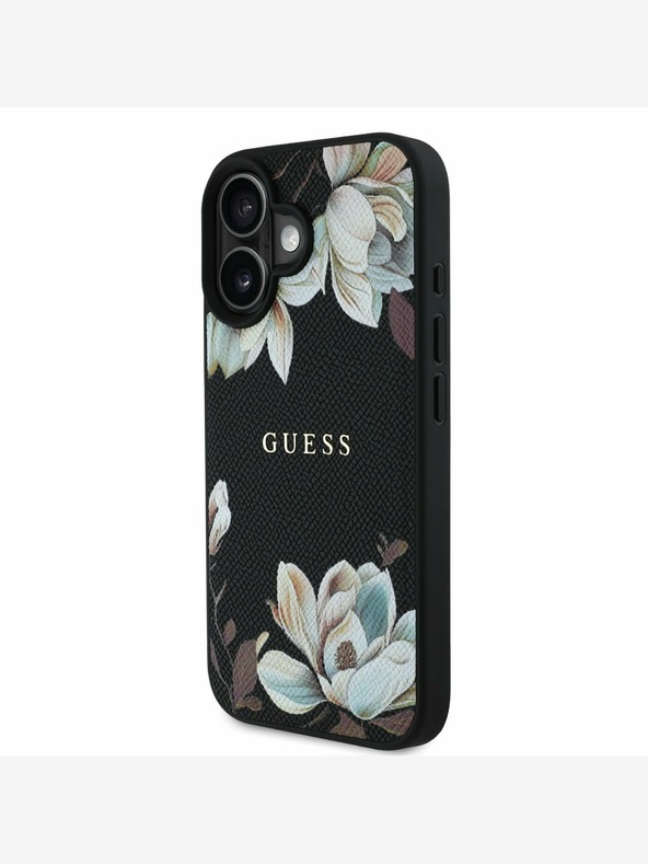 Guess Guess PU σαγρέ Magnolia MagSafe Back Cover για iPhone 16 Μαύρο