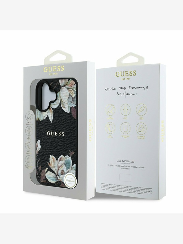 Guess Guess PU σαγρέ Magnolia MagSafe Back Cover για iPhone 16 Μαύρο