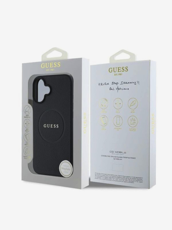 Guess Guess PU σαγρέ κλασικό λογότυπο MagSafe Back Cover για iPhone 16 Μαύρο
