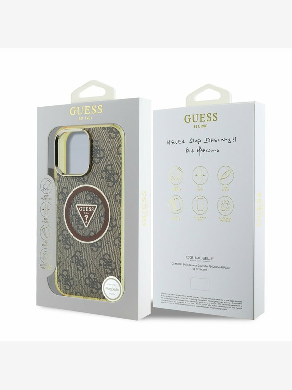 Guess Guess IML 4G Glitter και τριγωνικό λογότυπο MagSafe Back Cover για iPhone 16 Pro Brown