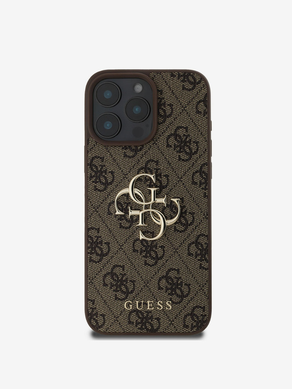 Guess Guess PU 4G μεταλλικό λογότυπο 4G πίσω κάλυμμα για iPhone 16 Pro καφέ