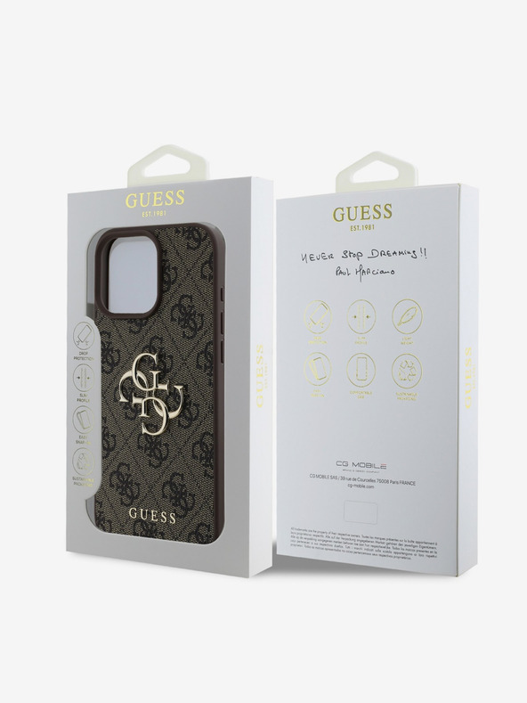 Guess Guess PU 4G μεταλλικό λογότυπο 4G πίσω κάλυμμα για iPhone 16 Pro καφέ