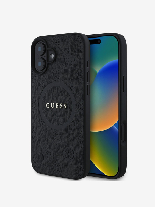 Guess Guess Σαφράν με σφραγίδα Peony MagSafe πίσω κάλυμμα για iPhone 16 Μαύρο