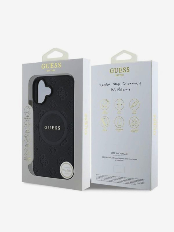 Guess Guess Σαφράν με σφραγίδα Peony MagSafe πίσω κάλυμμα για iPhone 16 Μαύρο