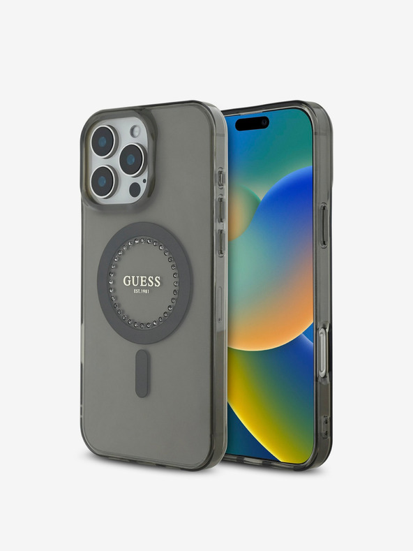 Guess Guess IML Rhinestones Ring MagSafe Back Cover για iPhone 16 Pro Max Μαύρο