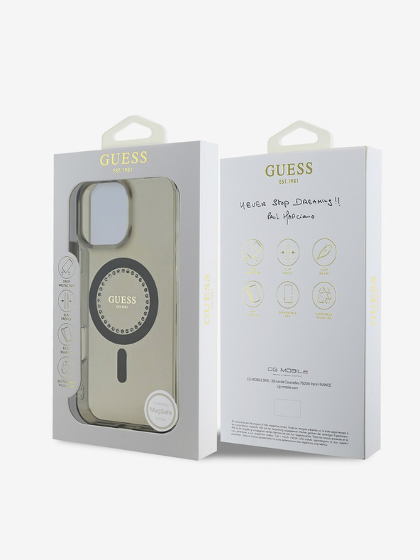 Guess Guess IML Rhinestones Ring MagSafe Back Cover για iPhone 16 Pro Max Μαύρο
