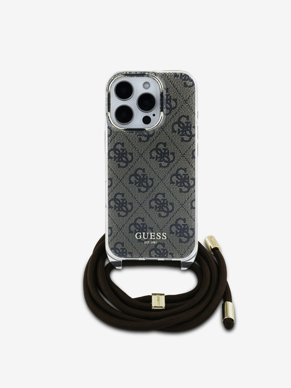 Guess Guess IML 4G Τυπωμένο κάλυμμα πλάτης με λουράκι σταυρού για iPhone 16 Pro Max Καφέ