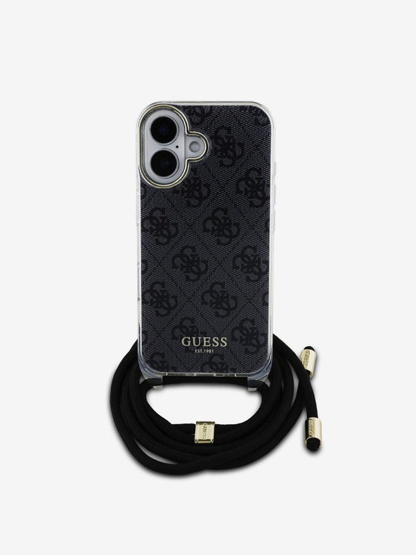 Guess Guess IML 4G Τυπωμένο κάλυμμα πλάτης με λουράκι σταυρού για iPhone 16 Μαύρο