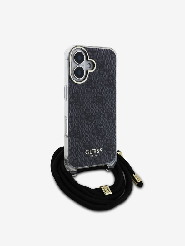 Guess Guess IML 4G Τυπωμένο κάλυμμα πλάτης με λουράκι σταυρού για iPhone 16 Μαύρο