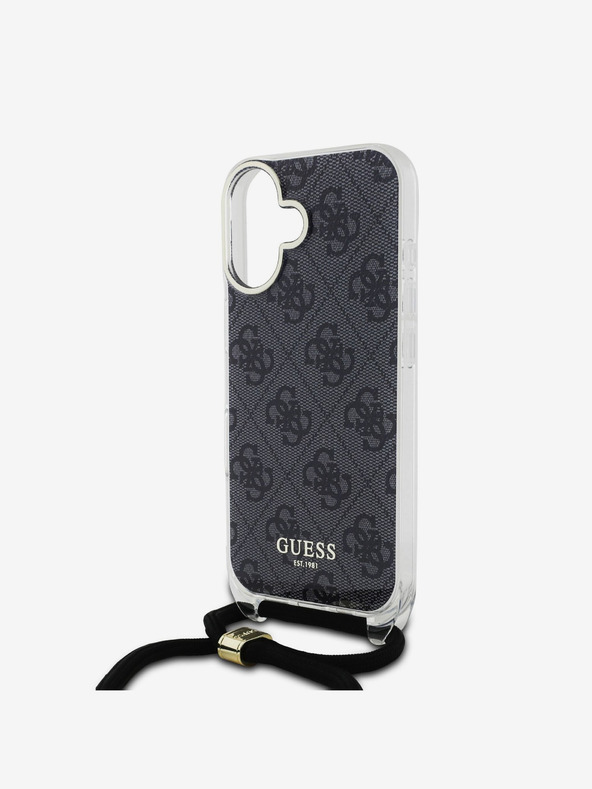 Guess Guess IML 4G Τυπωμένο κάλυμμα πλάτης με λουράκι σταυρού για iPhone 16 Μαύρο