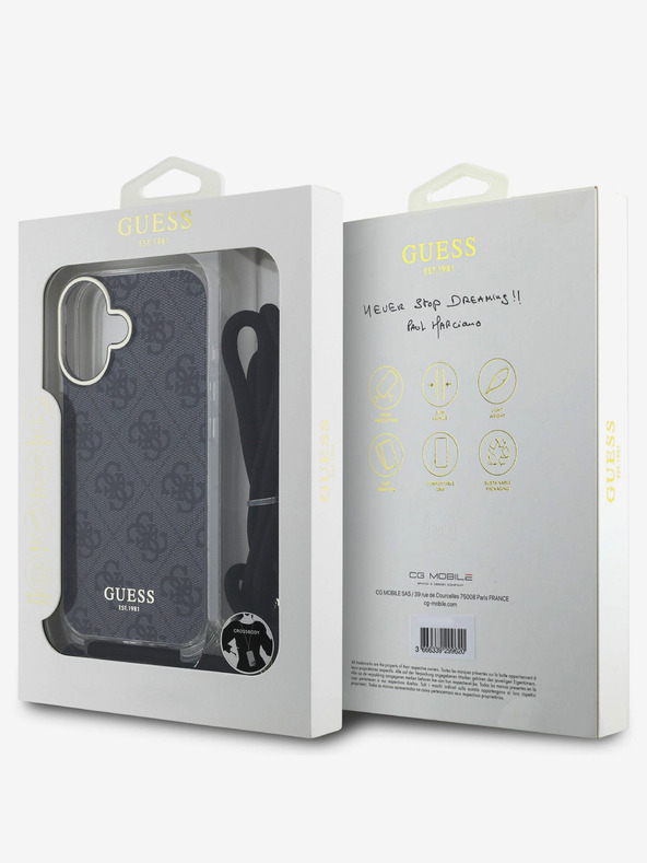 Guess Guess IML 4G Τυπωμένο κάλυμμα πλάτης με λουράκι σταυρού για iPhone 16 Μαύρο