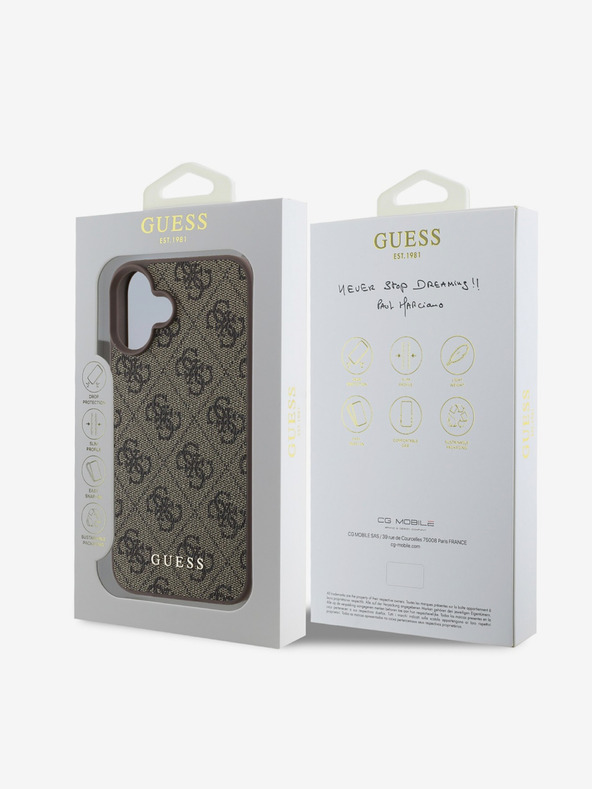 Guess Guess 4G Charm πίσω κάλυμμα για iPhone 16 τόνος σε τόνο καφέ