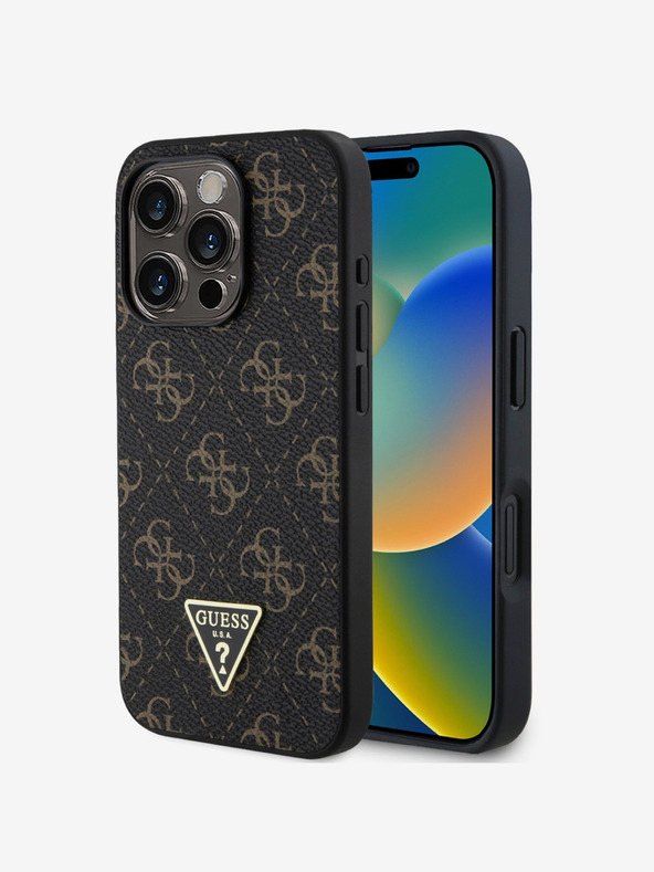 Guess Guess PU Leather 4G Triangle Metal Logo Back Cover για iPhone 16 Pro Μαύρο