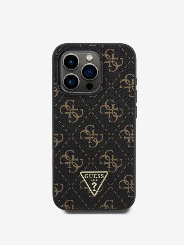 Guess Guess PU Leather 4G Triangle Metal Logo Back Cover για iPhone 16 Pro Μαύρο