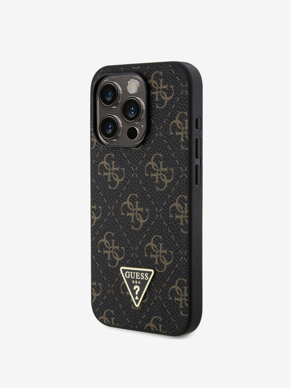 Guess Guess PU Leather 4G Triangle Metal Logo Back Cover για iPhone 16 Pro Μαύρο