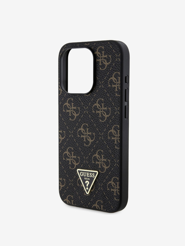Guess Guess PU Leather 4G Triangle Metal Logo Back Cover για iPhone 16 Pro Μαύρο