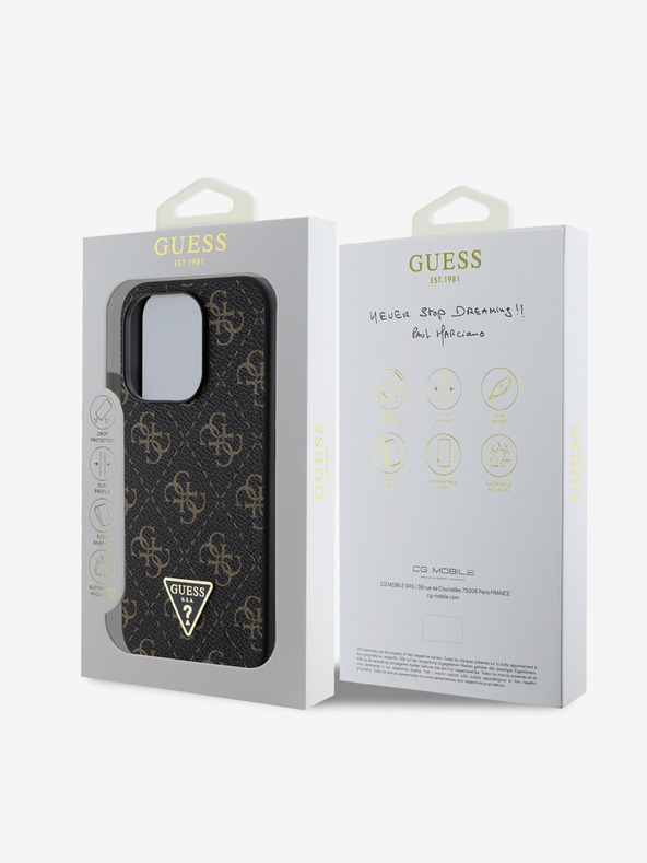 Guess Guess PU Leather 4G Triangle Metal Logo Back Cover για iPhone 16 Pro Μαύρο