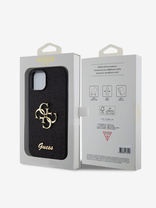 Guess Guess PU Fixed Glitter 4G Metal Logo Back Cover για iPhone 13 Μαύρο