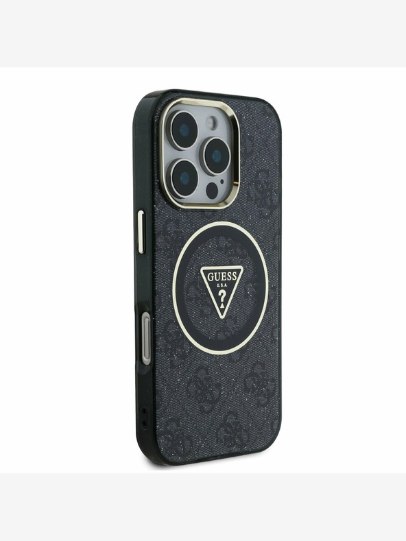Guess Guess IML 4G Glitter και τριγωνικό λογότυπο MagSafe Back Cover για iPhone 16 Pro Max Μαύρο
