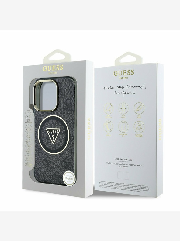 Guess Guess IML 4G Glitter και τριγωνικό λογότυπο MagSafe Back Cover για iPhone 16 Pro Max Μαύρο