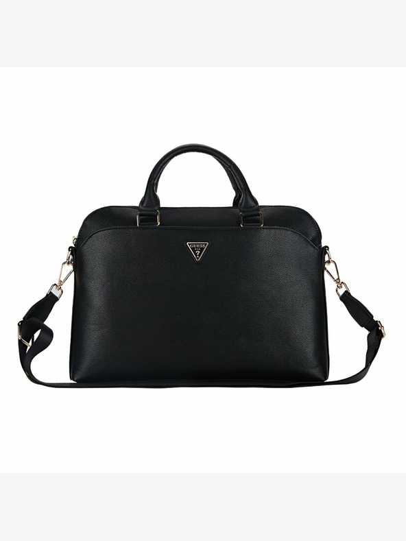 Guess Guess PU κοκκώδης τριγωνική τσάντα σημειώσεων με λογότυπο 15/16" μαύρο