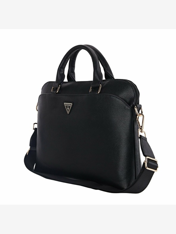 Guess Guess PU κοκκώδης τριγωνική τσάντα σημειώσεων με λογότυπο 15/16" μαύρο