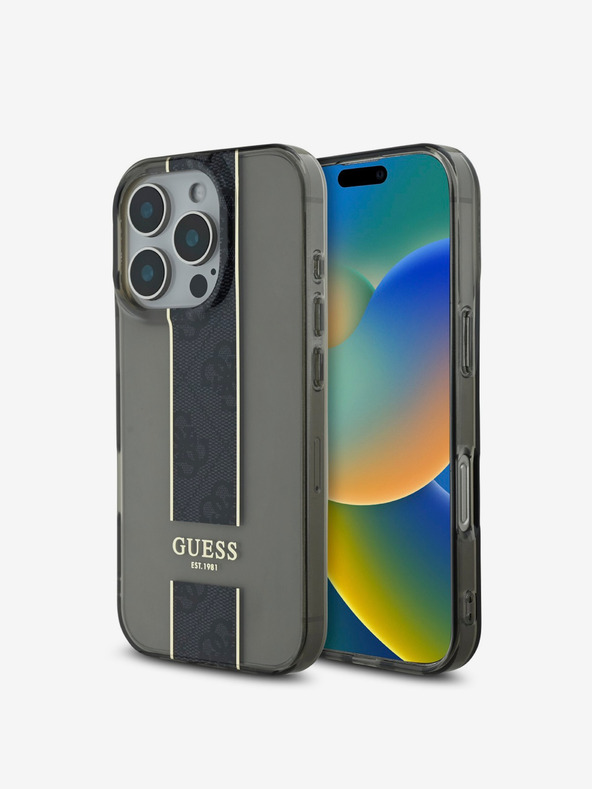 Guess Guess IML μεσαίο κάλυμμα πλάτης με ρίγες 4G για iPhone 16 Pro Μαύρο