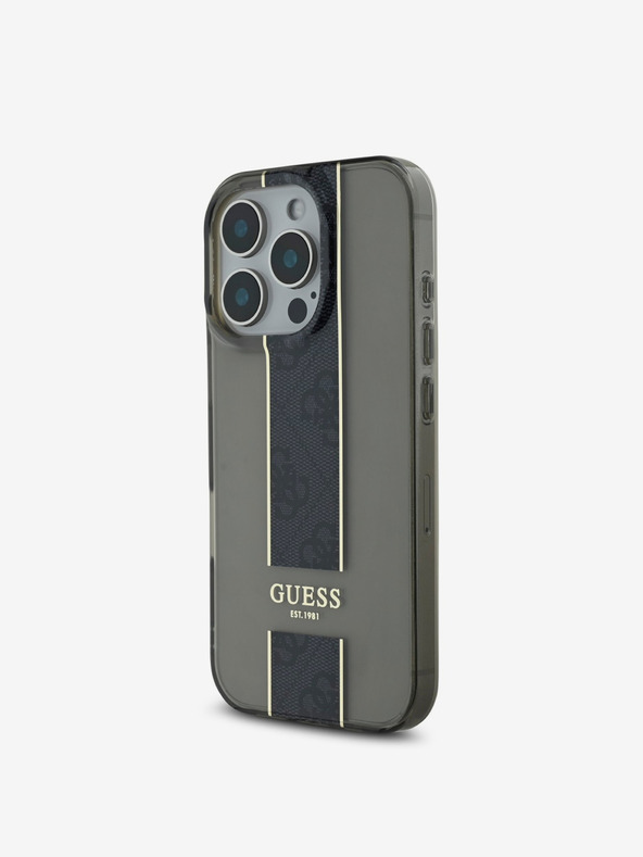 Guess Guess IML μεσαίο κάλυμμα πλάτης με ρίγες 4G για iPhone 16 Pro Μαύρο