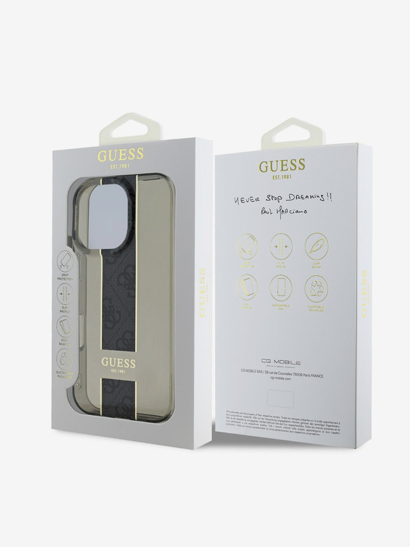 Guess Guess IML μεσαίο κάλυμμα πλάτης με ρίγες 4G για iPhone 16 Pro Μαύρο