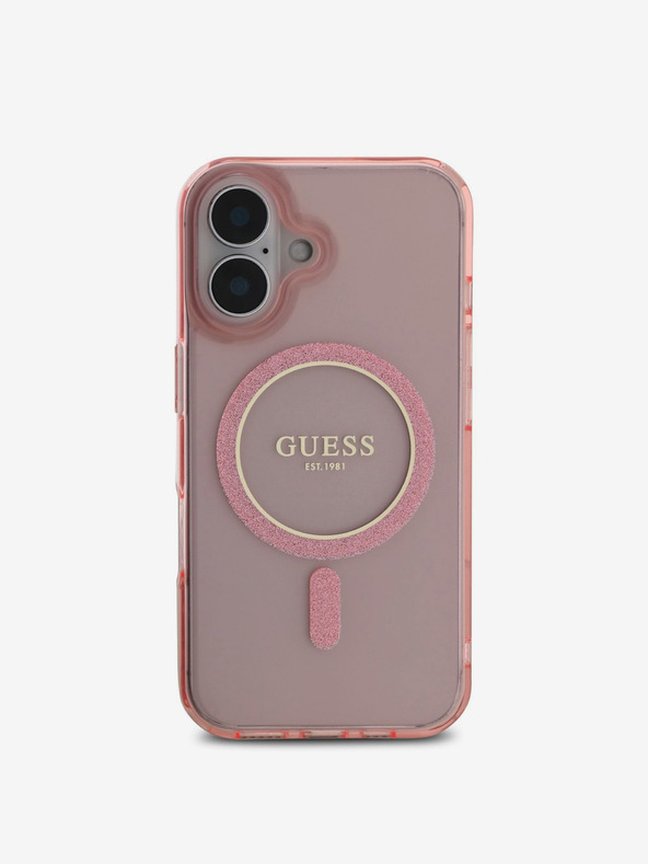 Guess Guess IML Glitter Ring MagSafe Back Cover για iPhone 16 ροζ