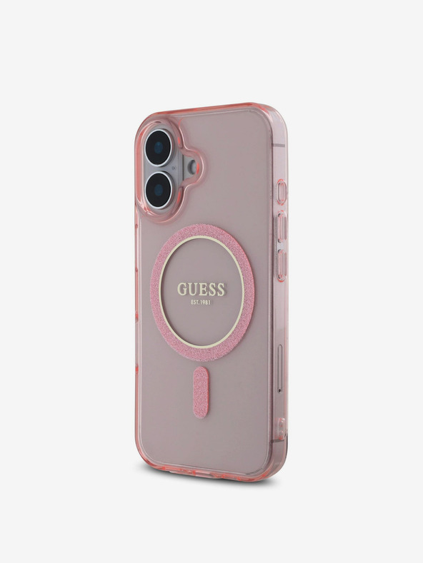 Guess Guess IML Glitter Ring MagSafe Back Cover για iPhone 16 ροζ