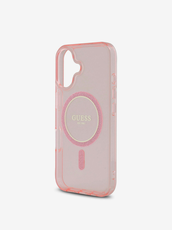 Guess Guess IML Glitter Ring MagSafe Back Cover για iPhone 16 ροζ