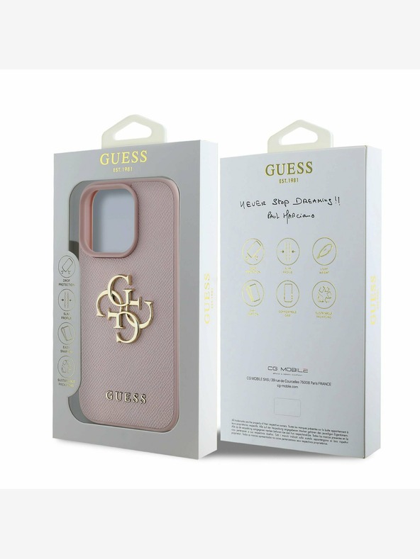 Guess Guess PU κοκκώδες 4G μεταλλικό κάλυμμα με λογότυπο στην πλάτη για iPhone 15 Pro Ροζ