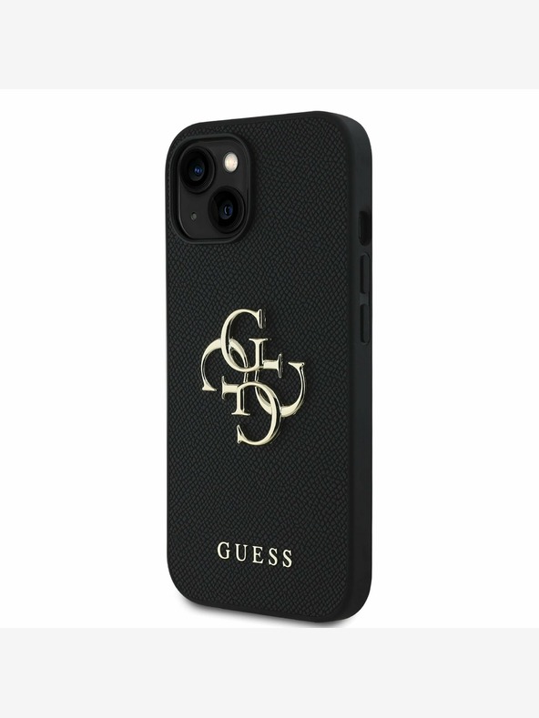 Guess Guess PU Grained 4G μεταλλικό λογότυπο κάλυμμα πλάτης για iPhone 15 μαύρο