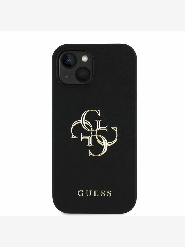Guess Guess PU Grained 4G μεταλλικό λογότυπο κάλυμμα πλάτης για iPhone 15 μαύρο