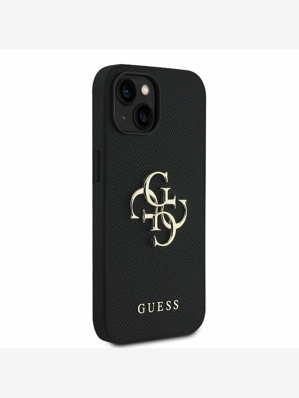 Guess Guess PU Grained 4G μεταλλικό λογότυπο κάλυμμα πλάτης για iPhone 15 μαύρο