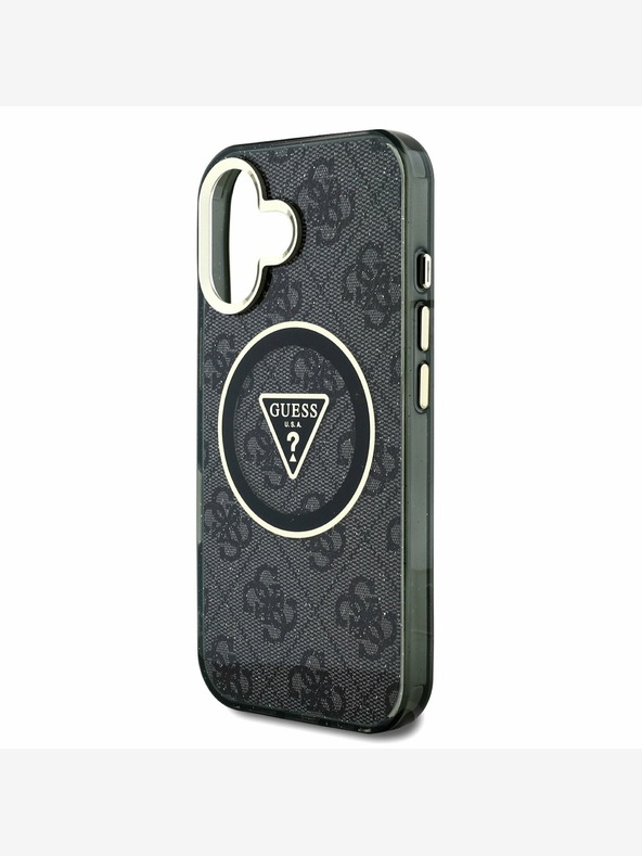 Guess Guess IML 4G Glitter και τριγωνικό λογότυπο MagSafe Back Cover για iPhone 16 Μαύρο