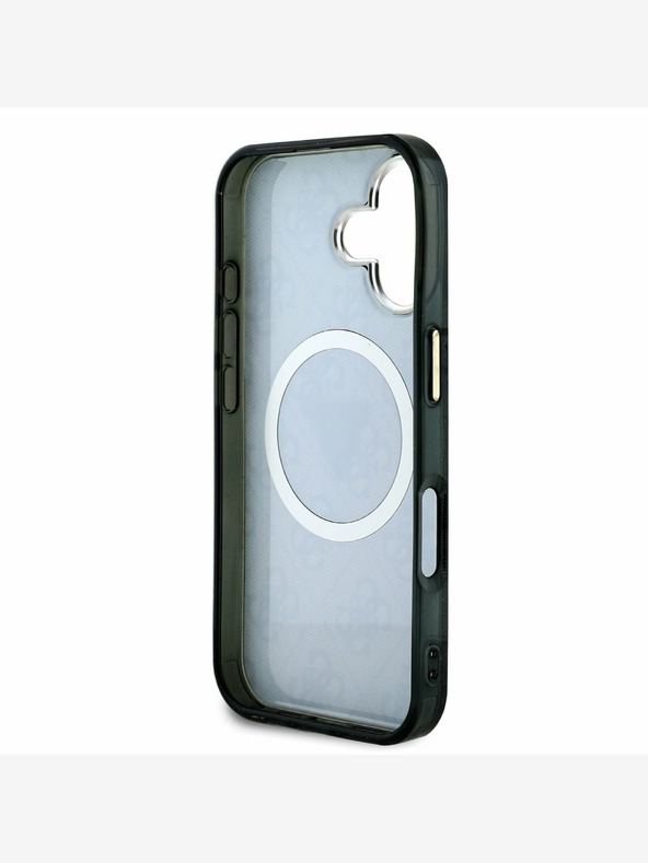 Guess Guess IML 4G Glitter και τριγωνικό λογότυπο MagSafe Back Cover για iPhone 16 Μαύρο