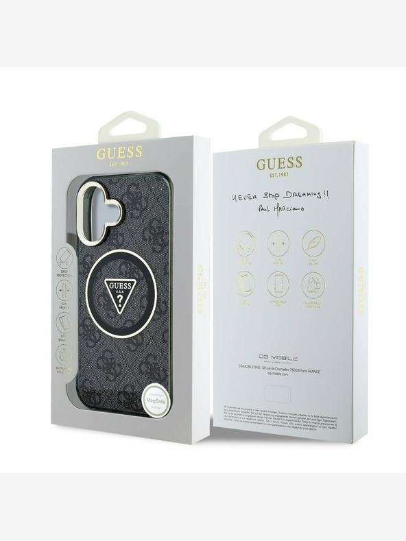 Guess Guess IML 4G Glitter και τριγωνικό λογότυπο MagSafe Back Cover για iPhone 16 Μαύρο