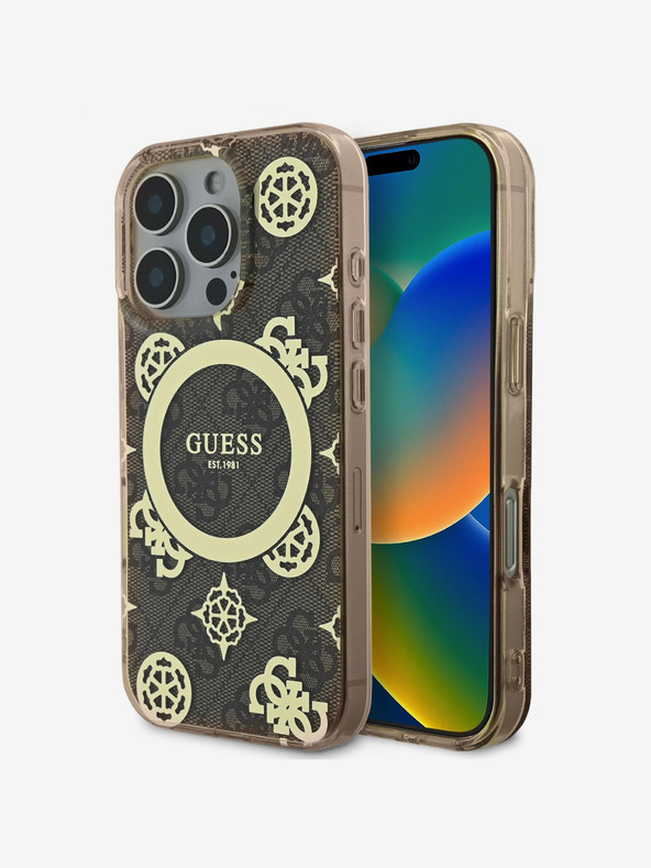 Guess Guess IML 4G Peony MagSafe πίσω κάλυμμα για iPhone 16 Pro Brown
